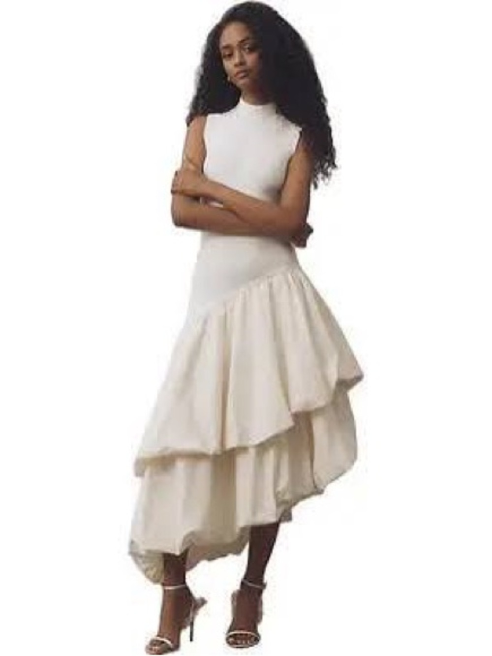 AMUR Cream Sleeveless Tiered Midi Dress